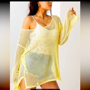Plus size yellow crochet sweater 2X